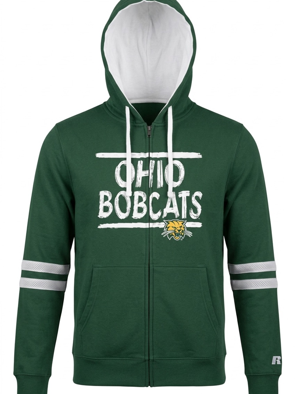 Ohio university Russell Athletic zip up hooded Fleece Jacket OU Bobcats 2XL